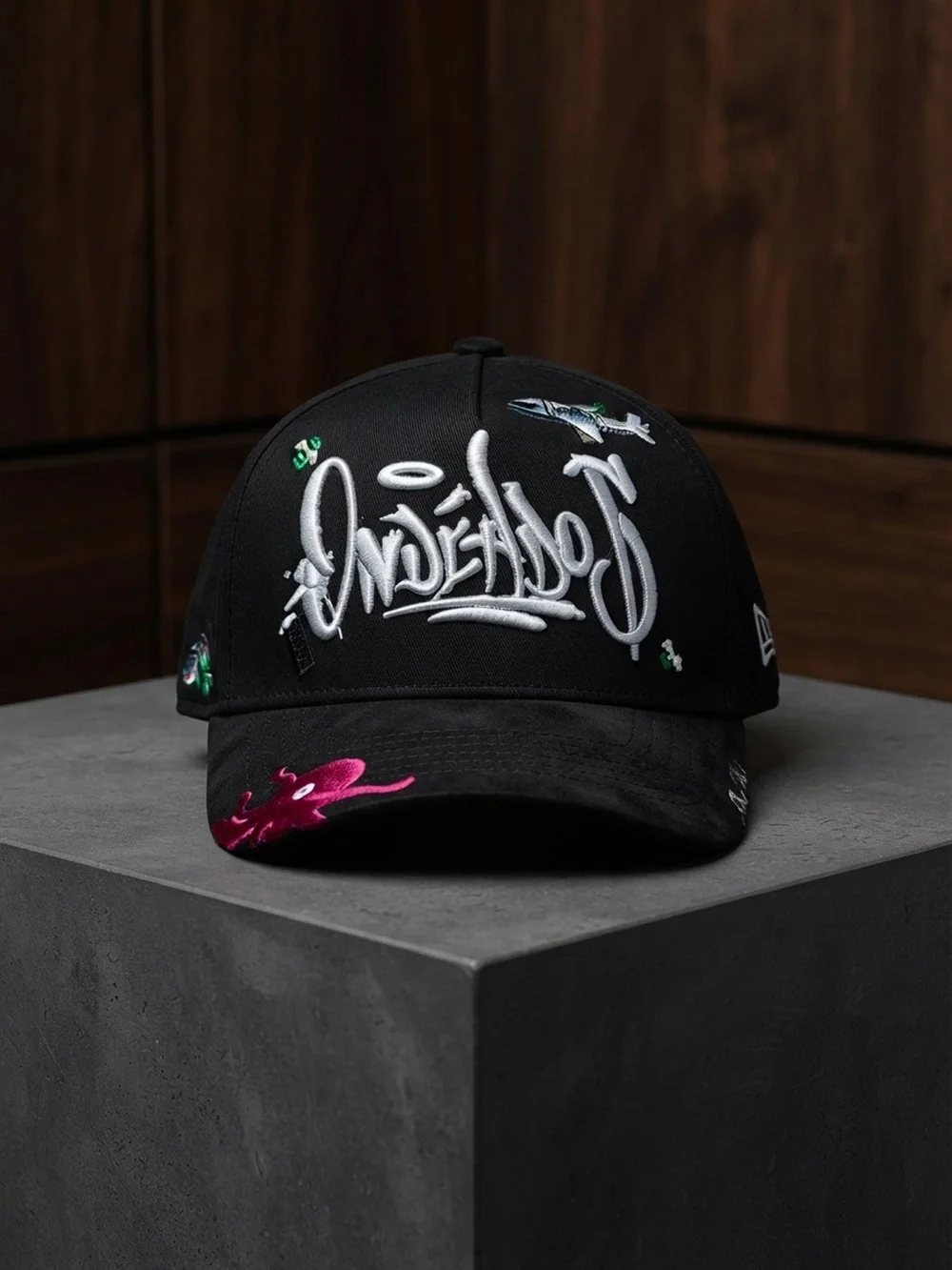 Black Embroidered Graffiti Baseball Cap